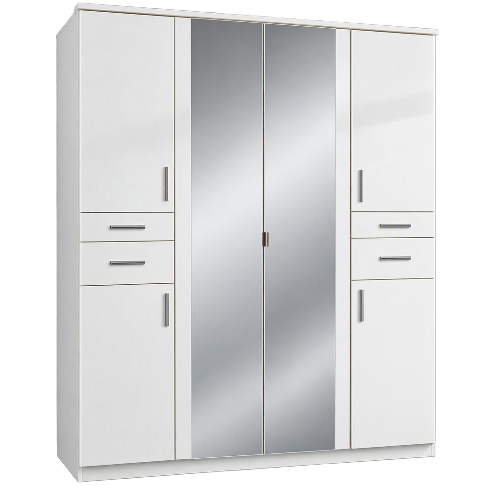 TJ'S Lyon 6 Door 4 Drawer White Wardrobe with Mirror Image 2