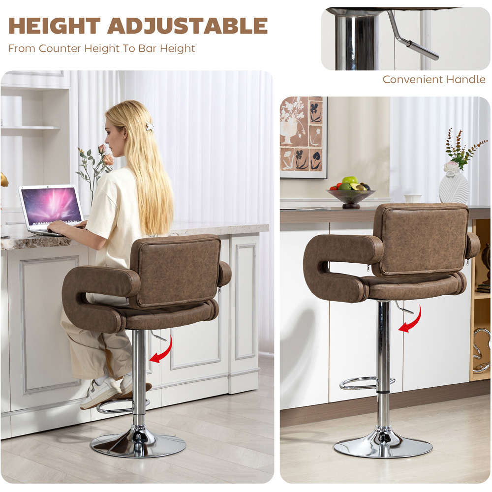 Portland Coffee PU Leather Height Adjustable Swivel Bar Stool Image 4