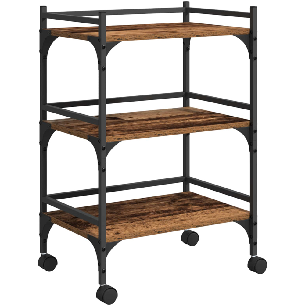 vidaXL 3 Shelf Old Wood Kitchen Trolley Image 2