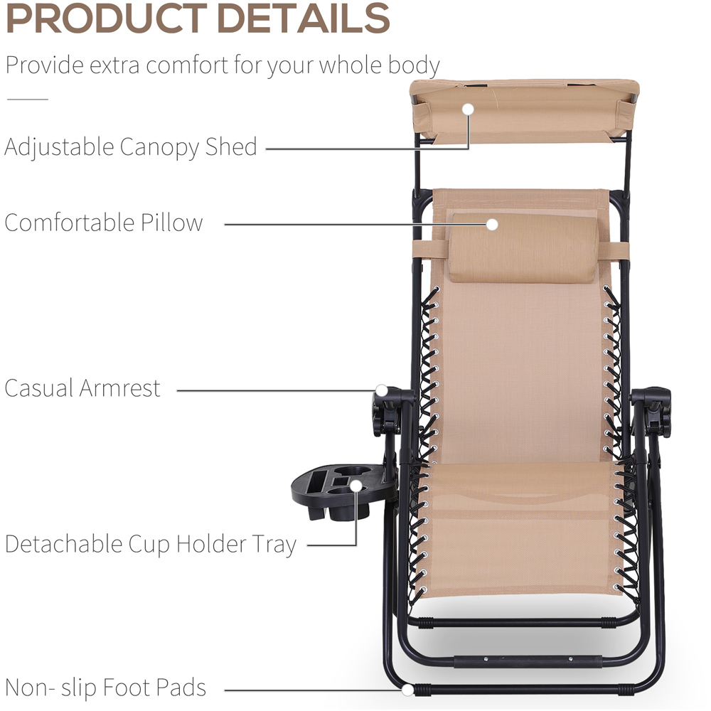Outsunny Beige Zero Gravity Foldable Garden Recliner Chair with Canopy Image 4