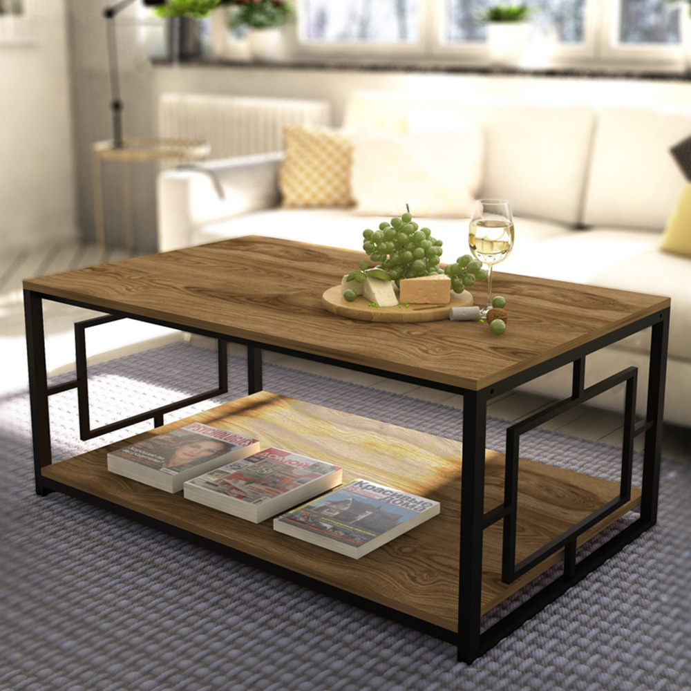 Decorotika Kelvin Single Shelf Black and Walnut Coffee Table Image 1