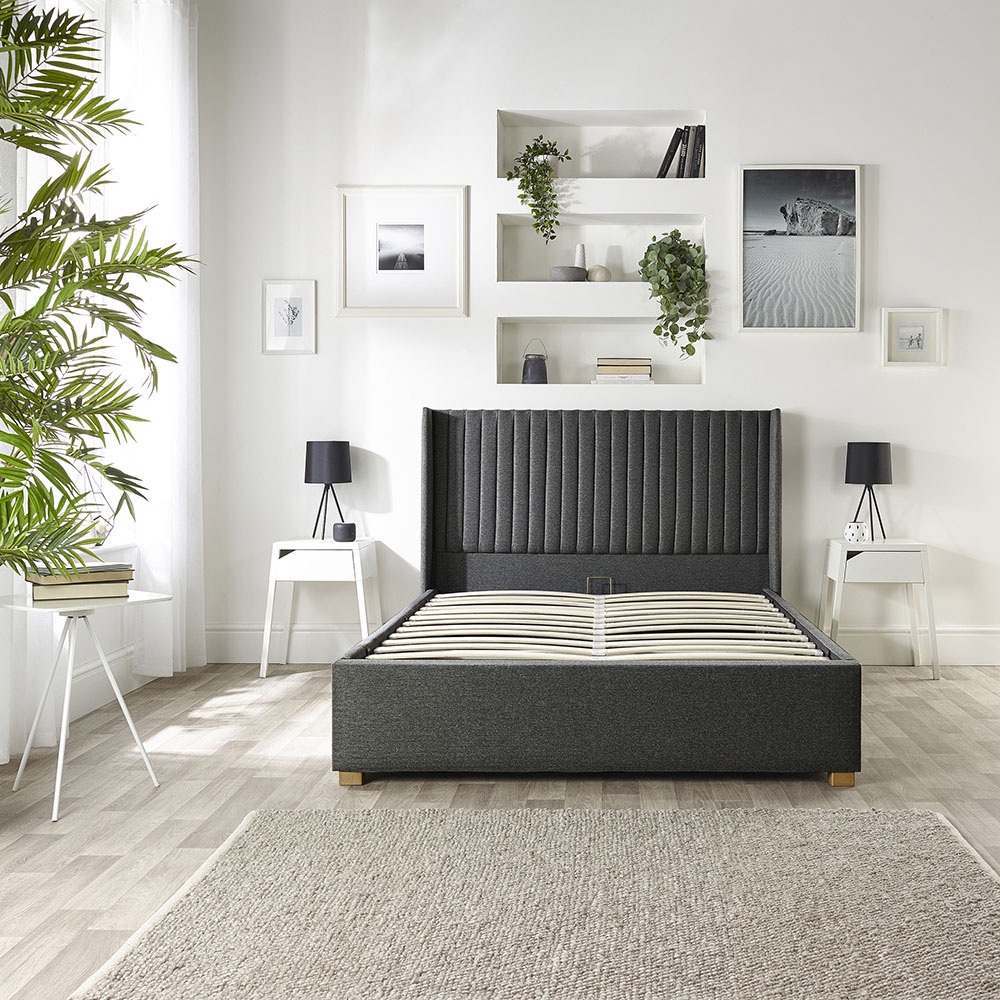 Catherine Lansfield Soho Double Charcoal Twill Ottoman Wing Bed Image 6
