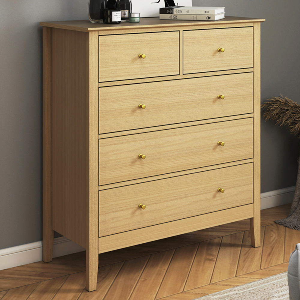 Core Products Henley 5 Drawer Oak Effect Wide Chest of Drawers Image 1