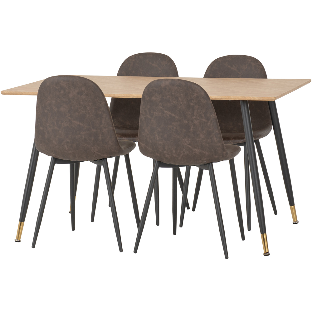 Seconique Hamilton Athens Oak Effect PU 4 Seater Dining Table Set Brown Image 3