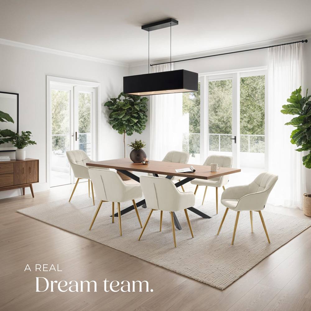 tectake Marilyn Cream and Gold Quilted Velvet Look Chair Set of 6 Image 4