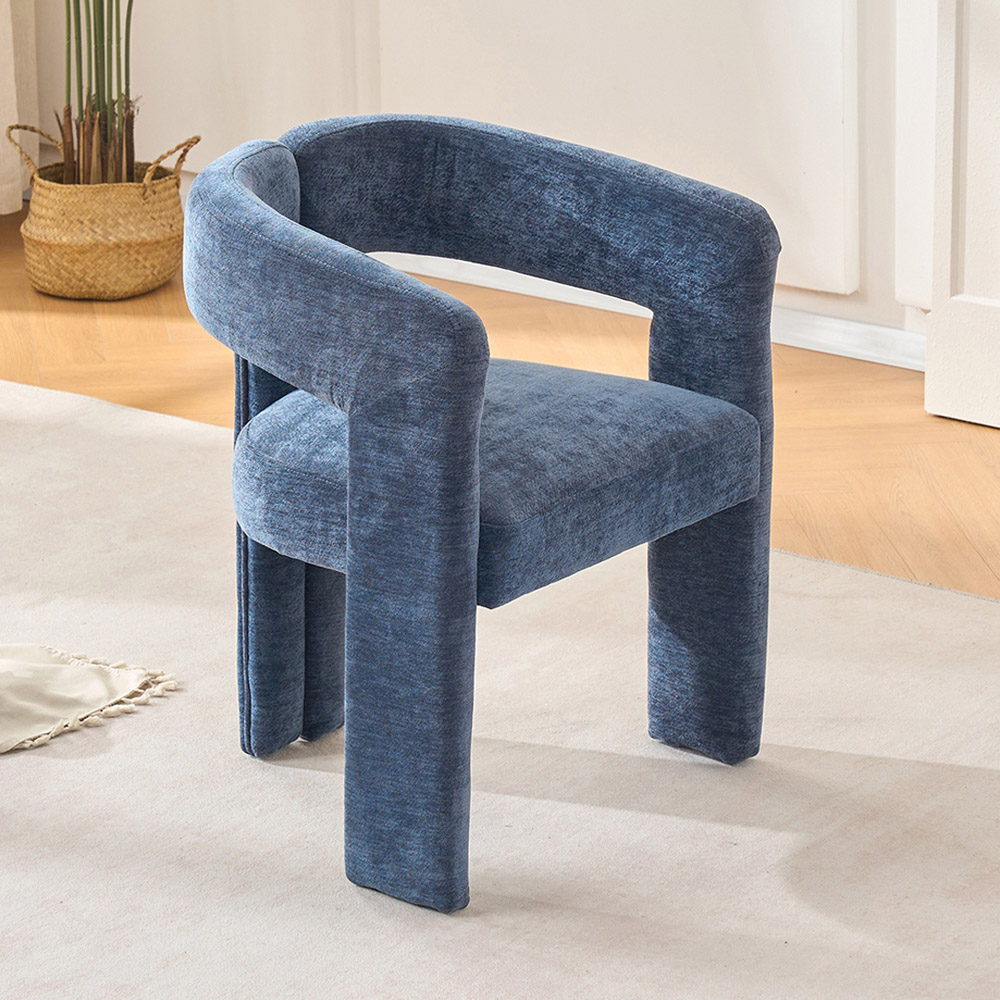 Living and Home Blue Chenille Upholstered Accent Chair Image 7