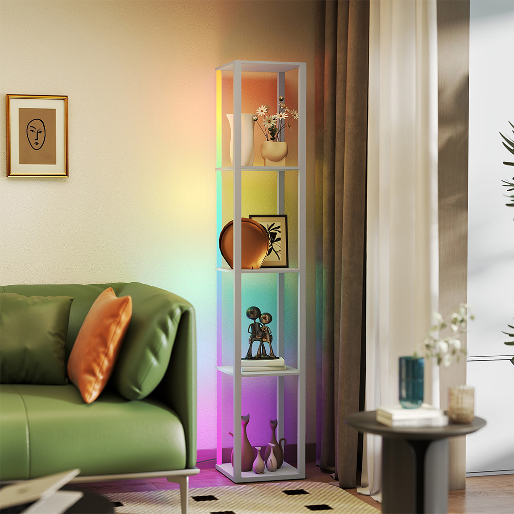 HOMCOM 4 Shelf Grey RGB LED Floor Lamp with Remote Image 3