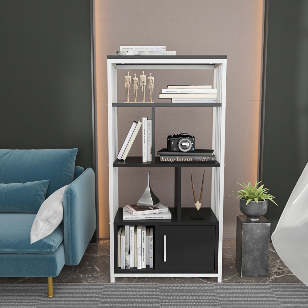 Decorotika Valero Single Door 7 Shelf White and Black Bookcase Image 5