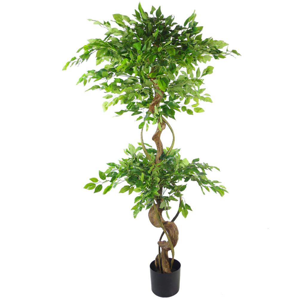 Botanik Japanese Fruticosa Ficus Artificial Tree with Twisted Trunk in Black Metal Planter 5ft Image 3