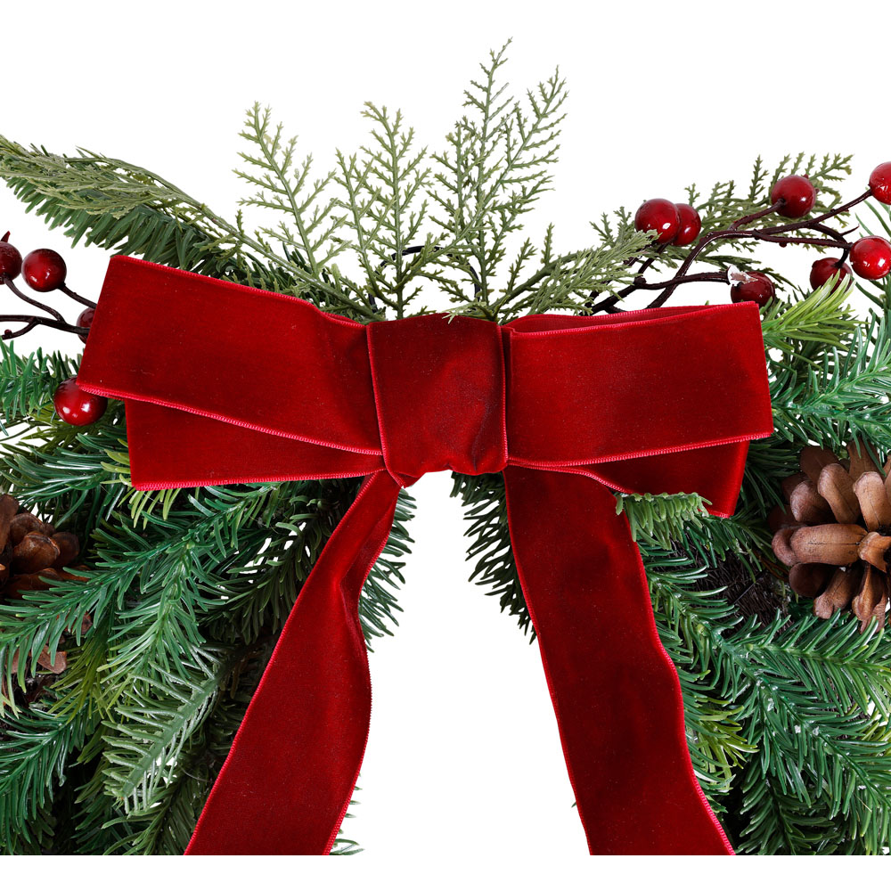 Charles Bentley Green Christmas Wreath with Red Bow and Berries 55cm Image 3