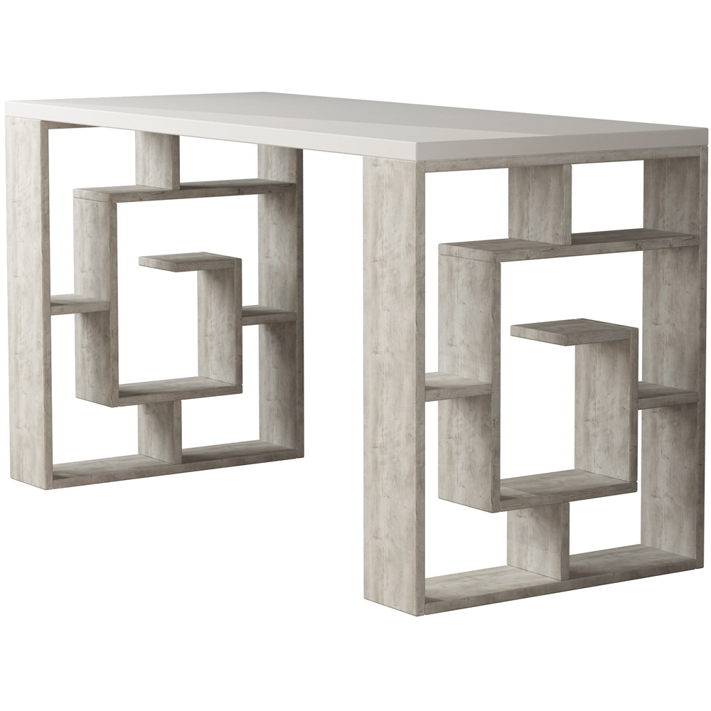 Decortie Labirent Bookshelf Leg Modern Computer Desk White and Ancient White Image 2