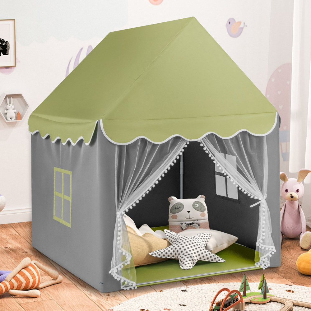 Costway Kids Light Green Large House Play Set with Mat and Star Lights Image 2