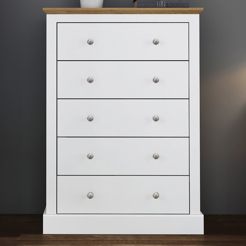 Devon 5 Drawer White Chest of Drawers Image 1