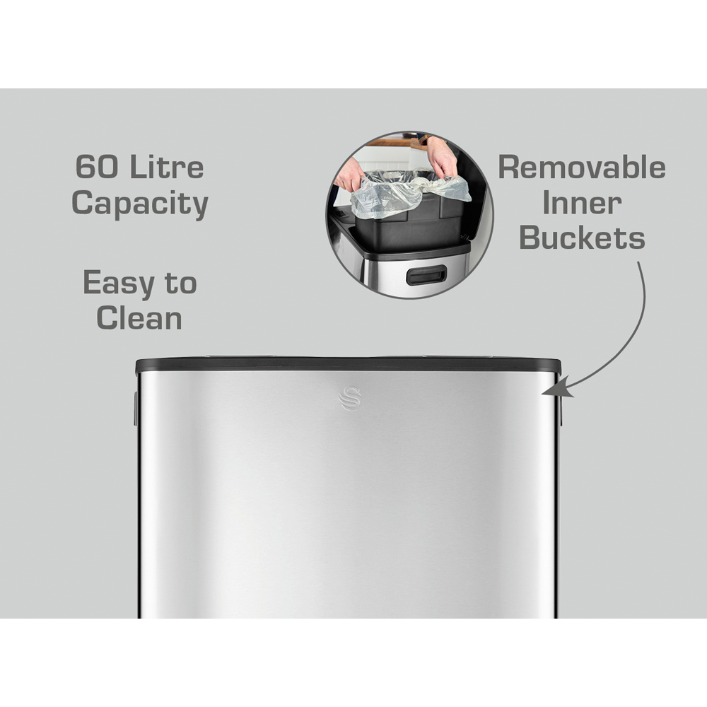 Swan Silver Stainless Steel Dual Recycling Bin 60L Image 7