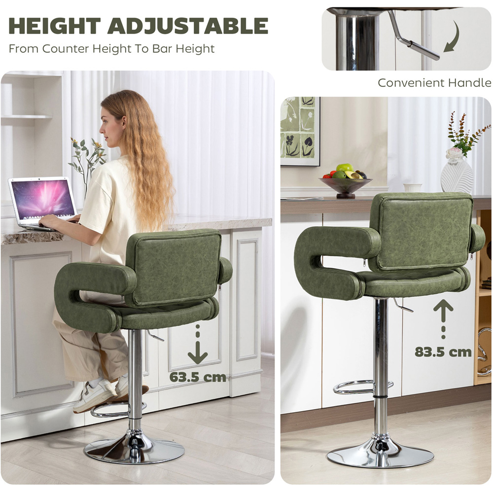 Portland Green PU Leather Height Adjustable Swivel Bar Stool Image 8