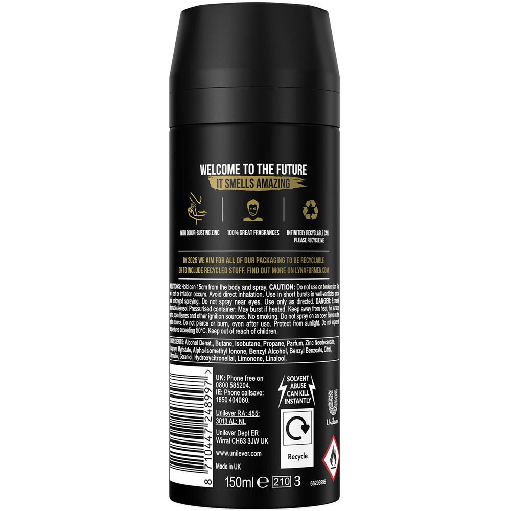 Lynx Gold Oud Wood and Fresh Vanilla 48H Protection Deodorant Body Spray 150ml 24 Pack Image 3