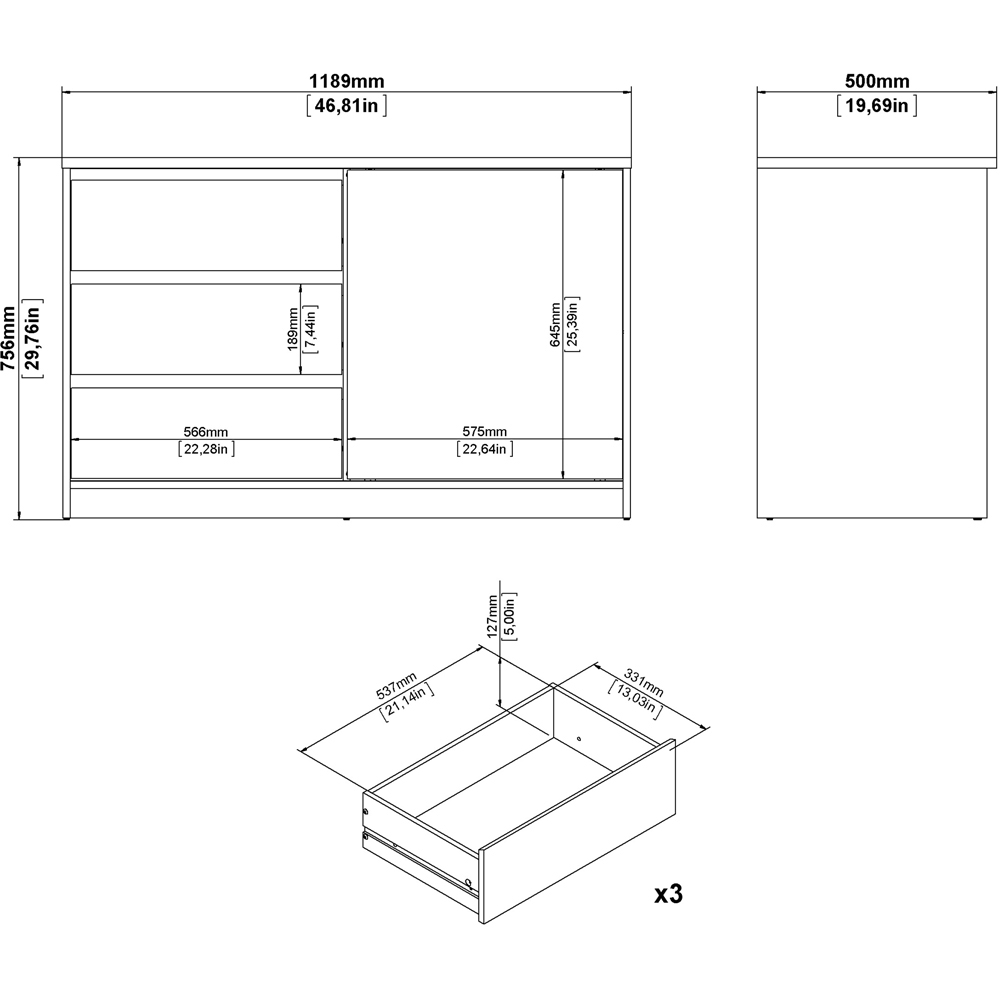 Florence Single Door 3 Drawer Jackson Hickory Oak Sliding Storage Unit Image 9