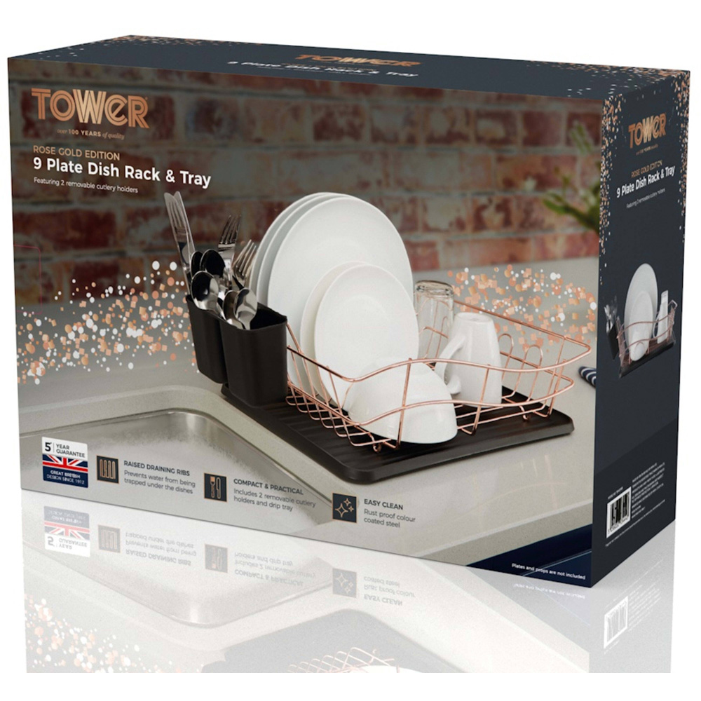 Tower Essentials Rose Gold and Black Dish Rack With Tray Image 3