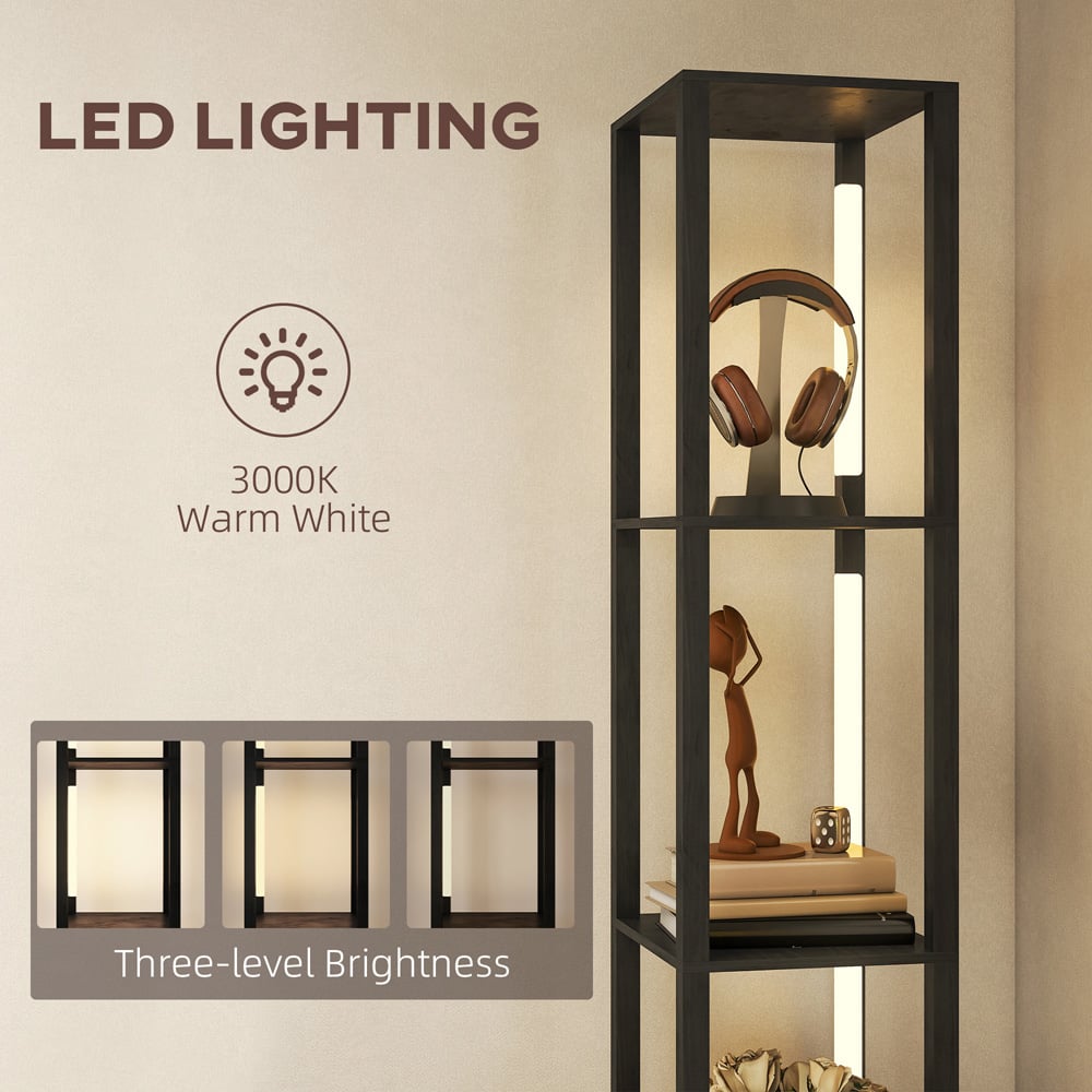 HOMCOM Single Drawer 4 Shelf Black LED Floor Lamp Image 7
