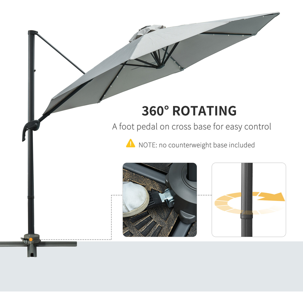 Outsunny Grey Solar LED Crank Handle Cantilever Roma Parasol with Cross Base 3m Image 5