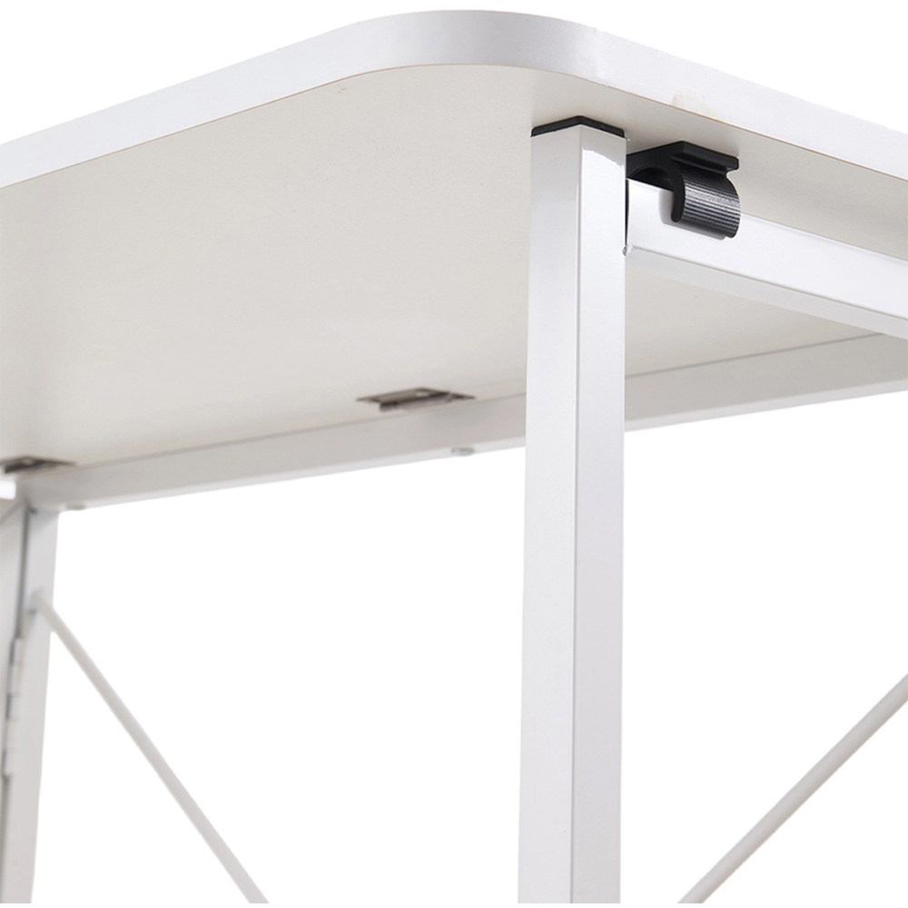 Living and Home Metal Frame Foldable Office Desk with Lockable Casters Cream White Image 5
