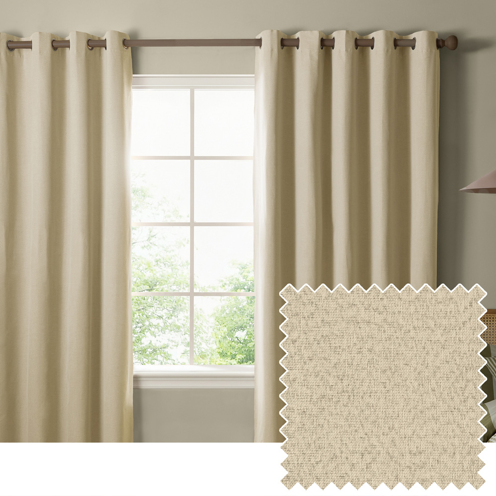 Furn The Ultimate Custard Cream Textured Woven Blackout Eyelet Curtains 168 x 183cm Image 2