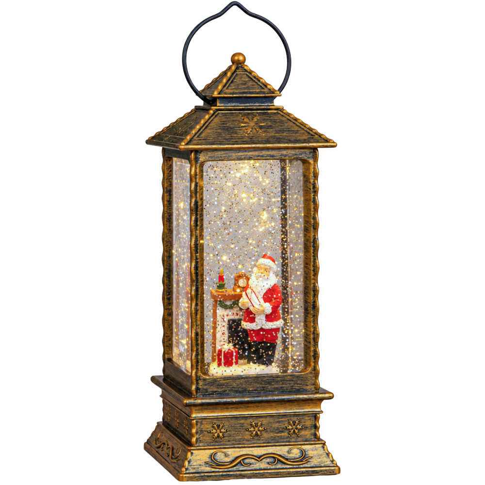 Samuel Alexander Warm White LED Antique Gold Santa Christmas Water Spinner Lantern 27cm Image
