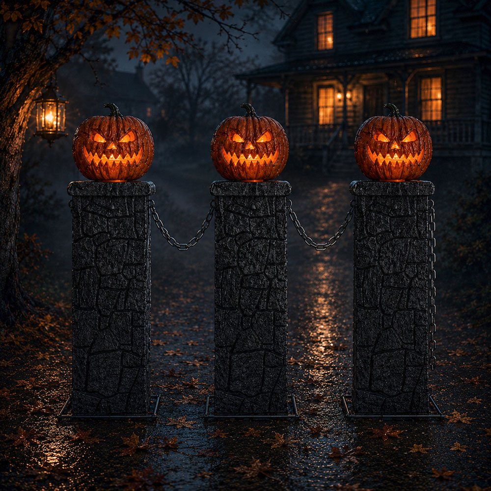 Samuel Alexander Battery Powered LED Light-Up Halloween Pumpkin Fence 97cm x 1.2m Image 7