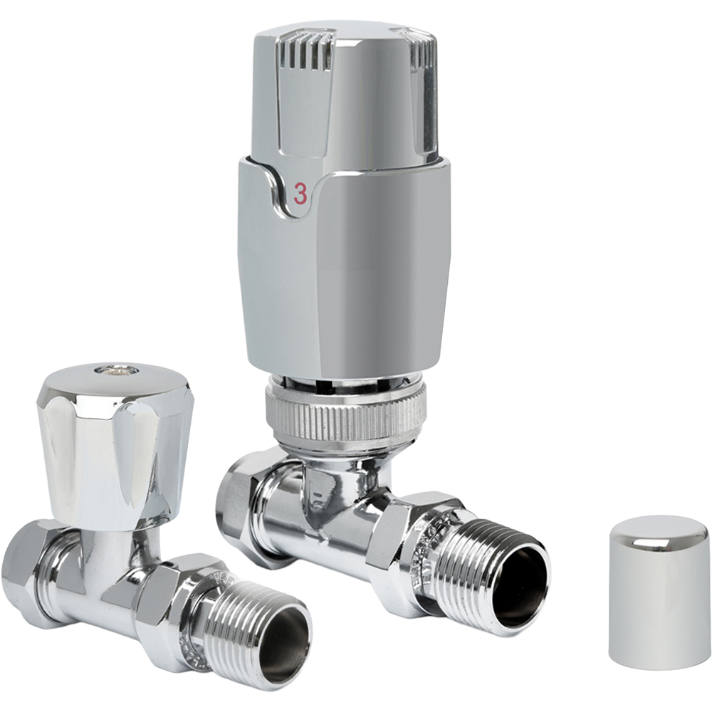 Go Bathrooms Chrome Straight Thermostatic Radiator Valves Set 15mm Image 1