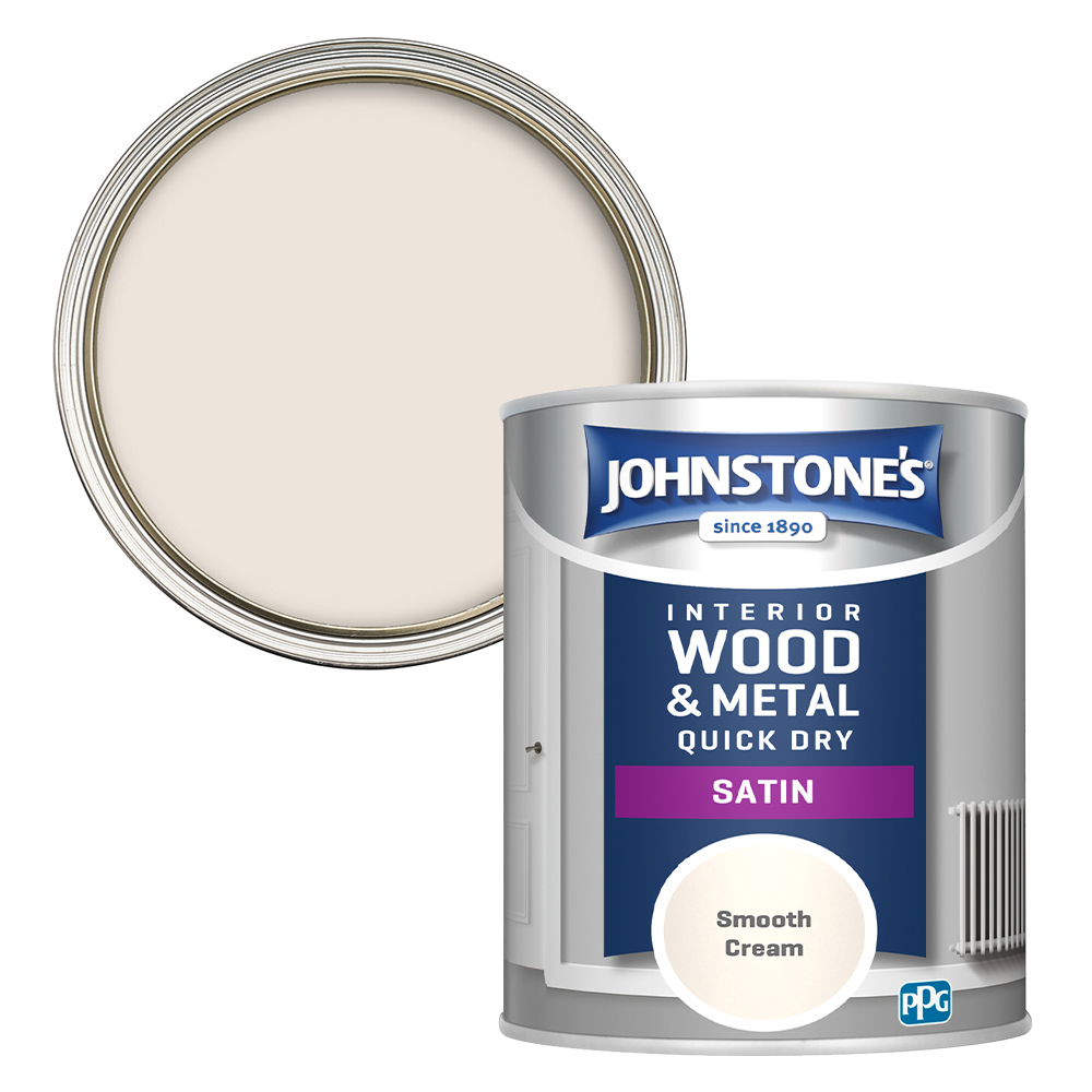 Johnstone's Quick Dry One Coat Metal and Wood Smooth Cream Satin Paint 750ml Image 1