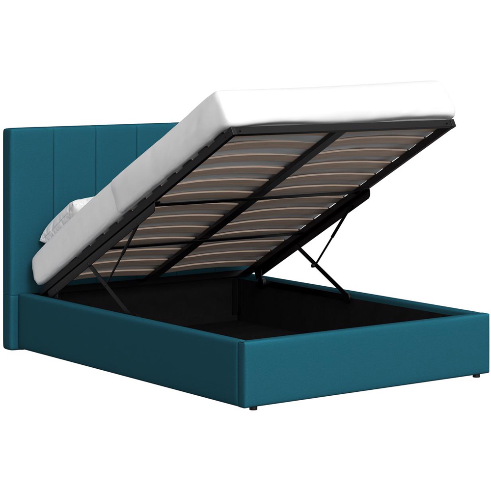 FWStyle Hoscar Small Double Dolphin Blue Upholstered Lift-Up Ottoman Bed Frame with Ribbed Headboard Image 3