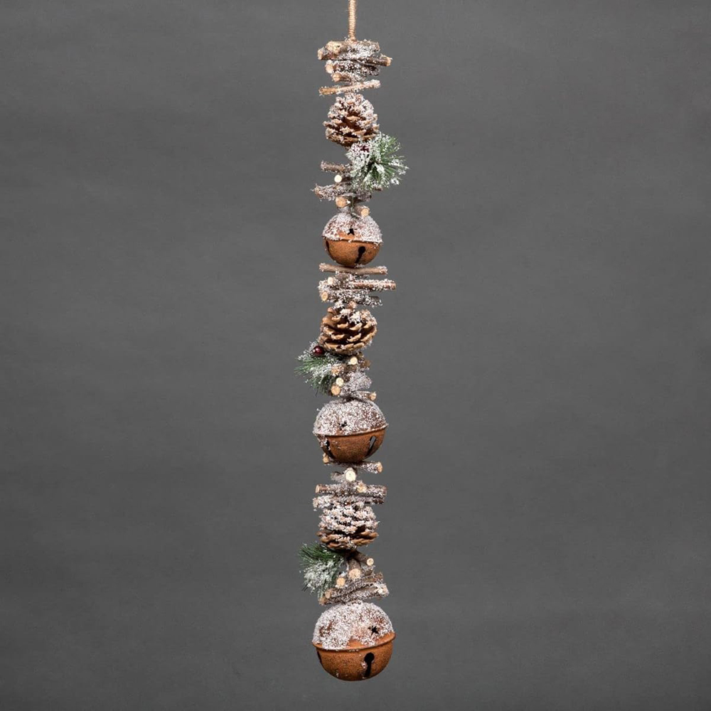 Shatchi Jingle Bell Christmas Garland with Sticks Berries and Pinecones 90cm Image 2