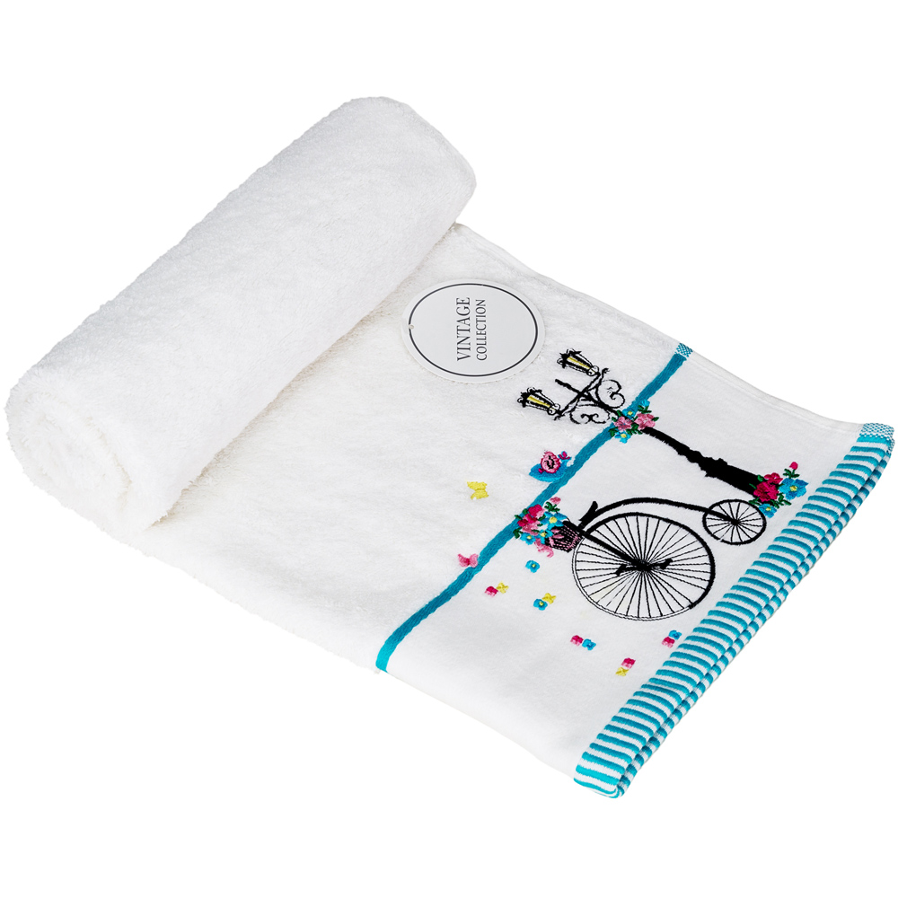 Bellissimo Soft Turkish Cotton White Bicycle Bath Towel Image 1