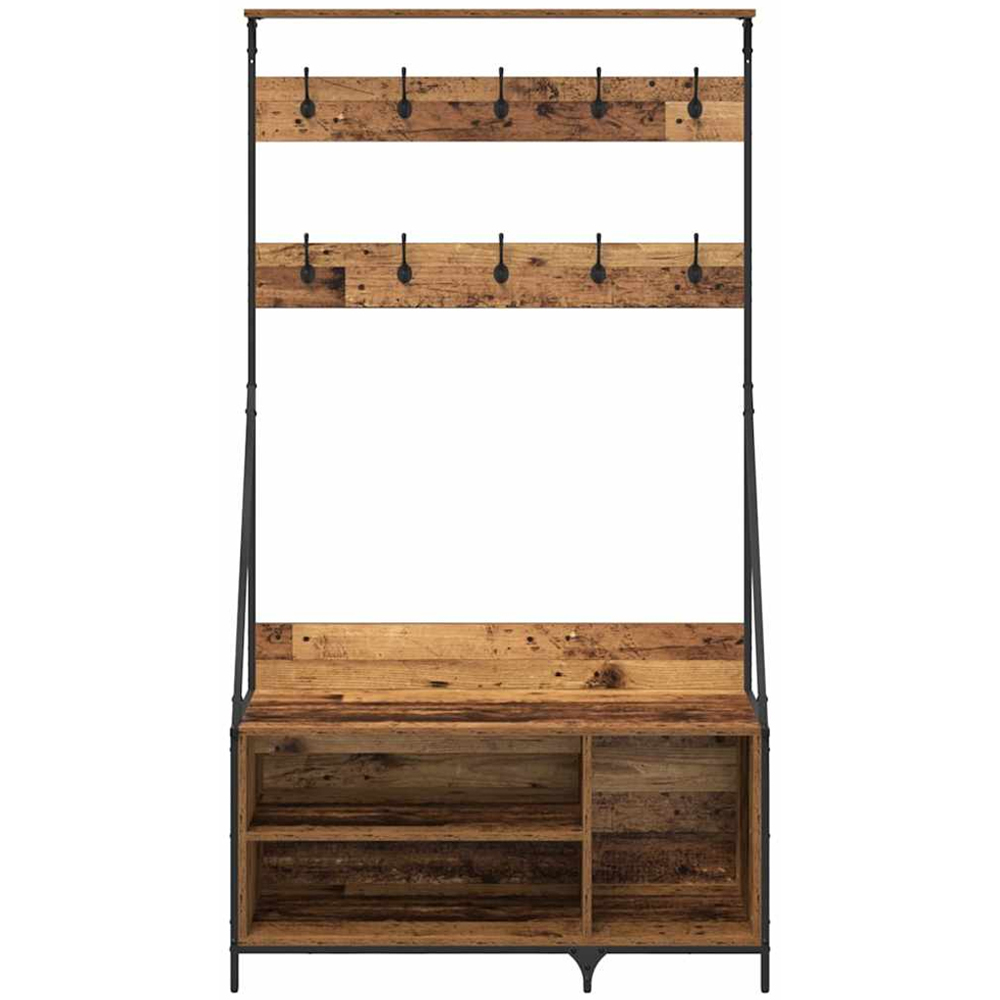 vidaXL 2 Shelf Old Wood Clothes Rack with Hanging Hooks Image 2