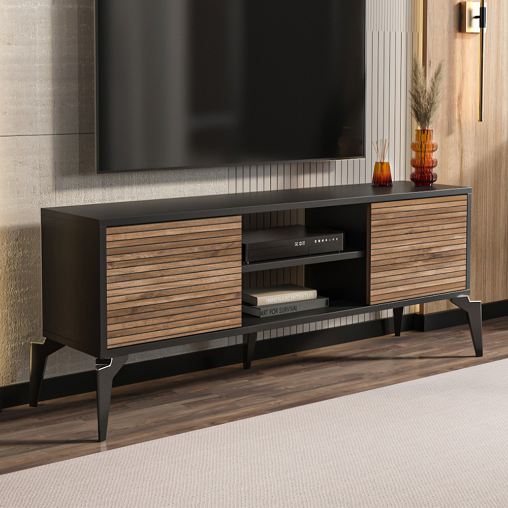Decorotika Lojo 2 Door 2 Shelf Black Alina TV Stand for 50 inch TV Image 1