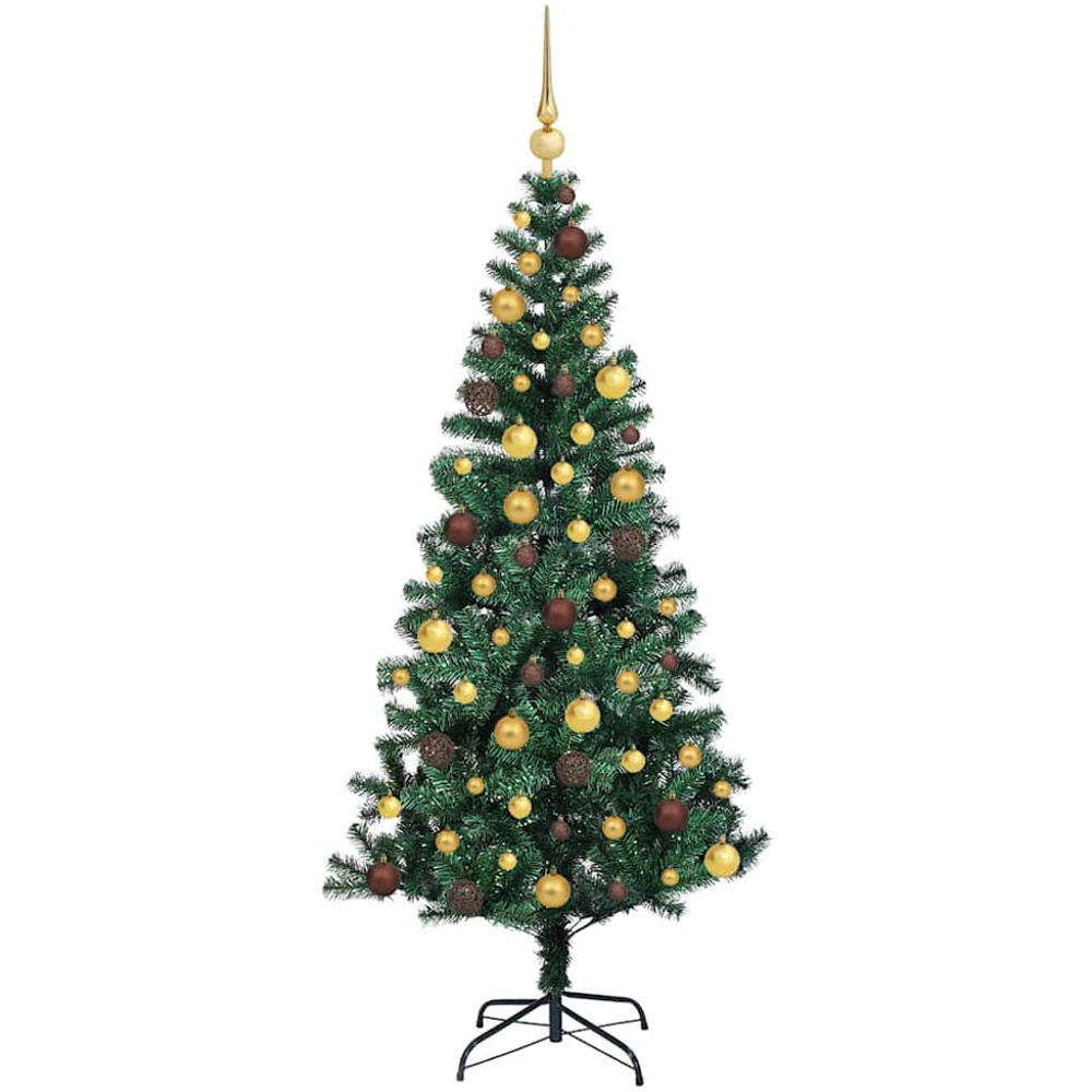 vidaXL Pre-Lit Gold and Bronze Baubles Green Artificial Christmas Tree 6ft Image 4