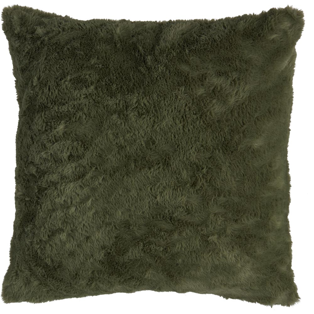Wilko Olive Green Faux Fur Cushion 55 x 55cm Image 1