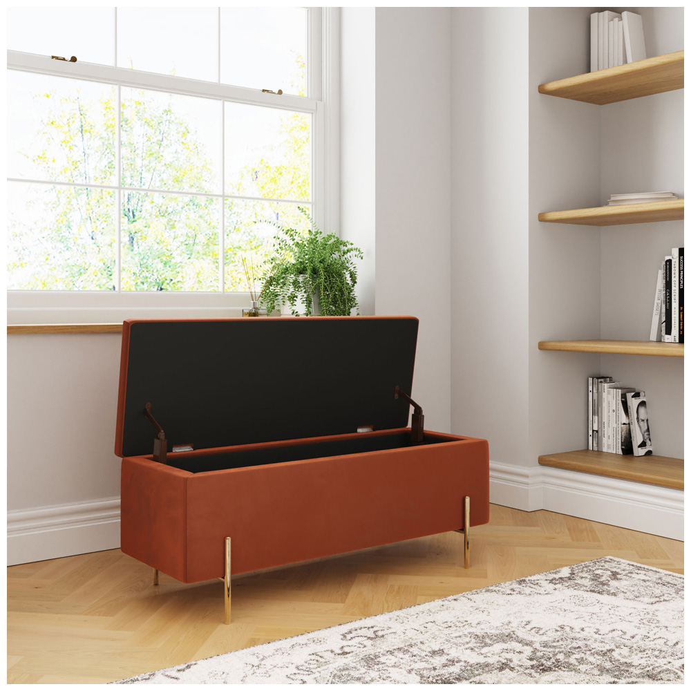 GFW Mystica Russet Velvet Ottoman Storage Bench Image 7