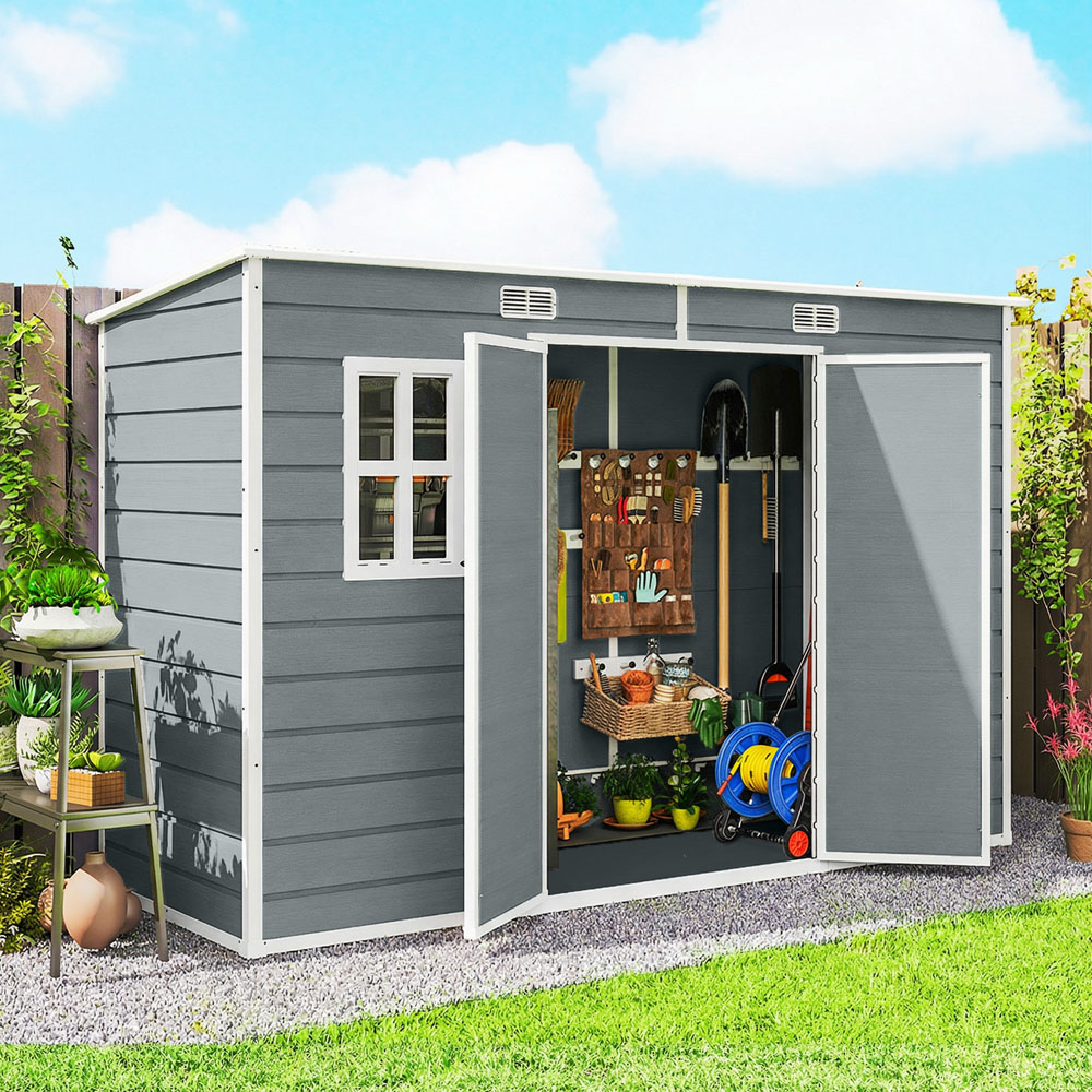 Outsunny 10 x 4ft Grey Pent Garden Shed with Built-In Floor Image 2