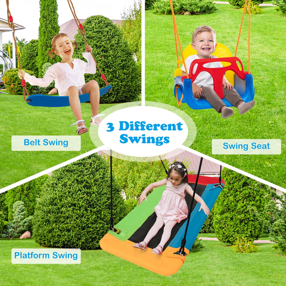 Costway Blue and Yellow Swing Set with Carbon Steel Swing Frame Image 4
