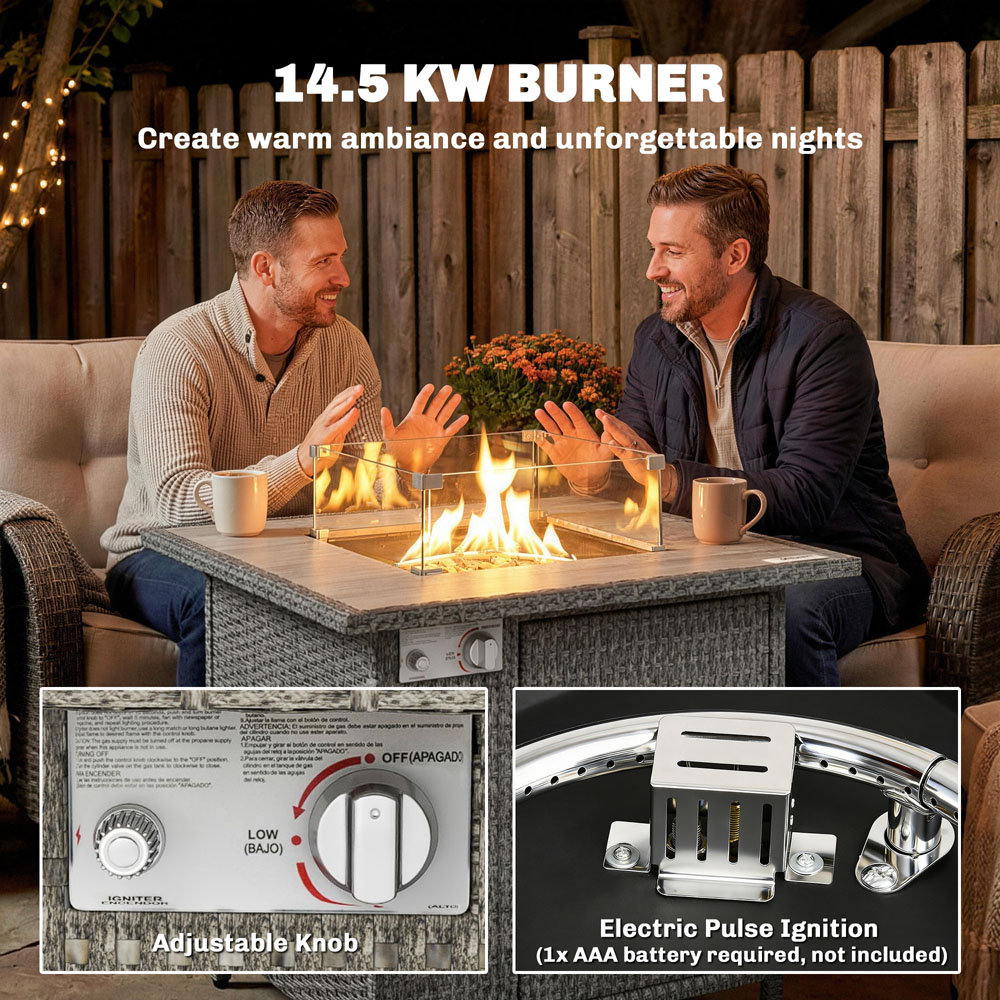 Outsunny Grey 50000 BTU Rattan Gas Fire Pit Table with Rain Cover and Wind Guard Image 4