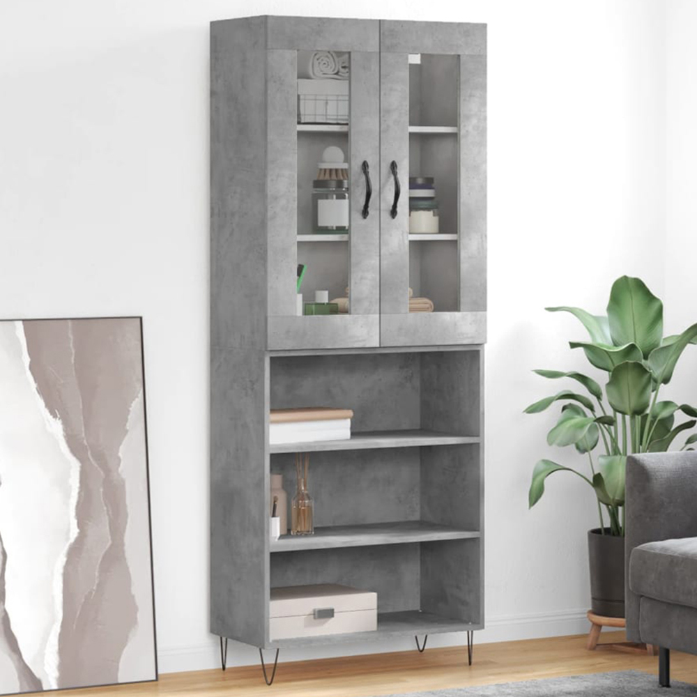 vidaXL 2 Glass Door 3 Shelf Concrete Grey Highboard Image