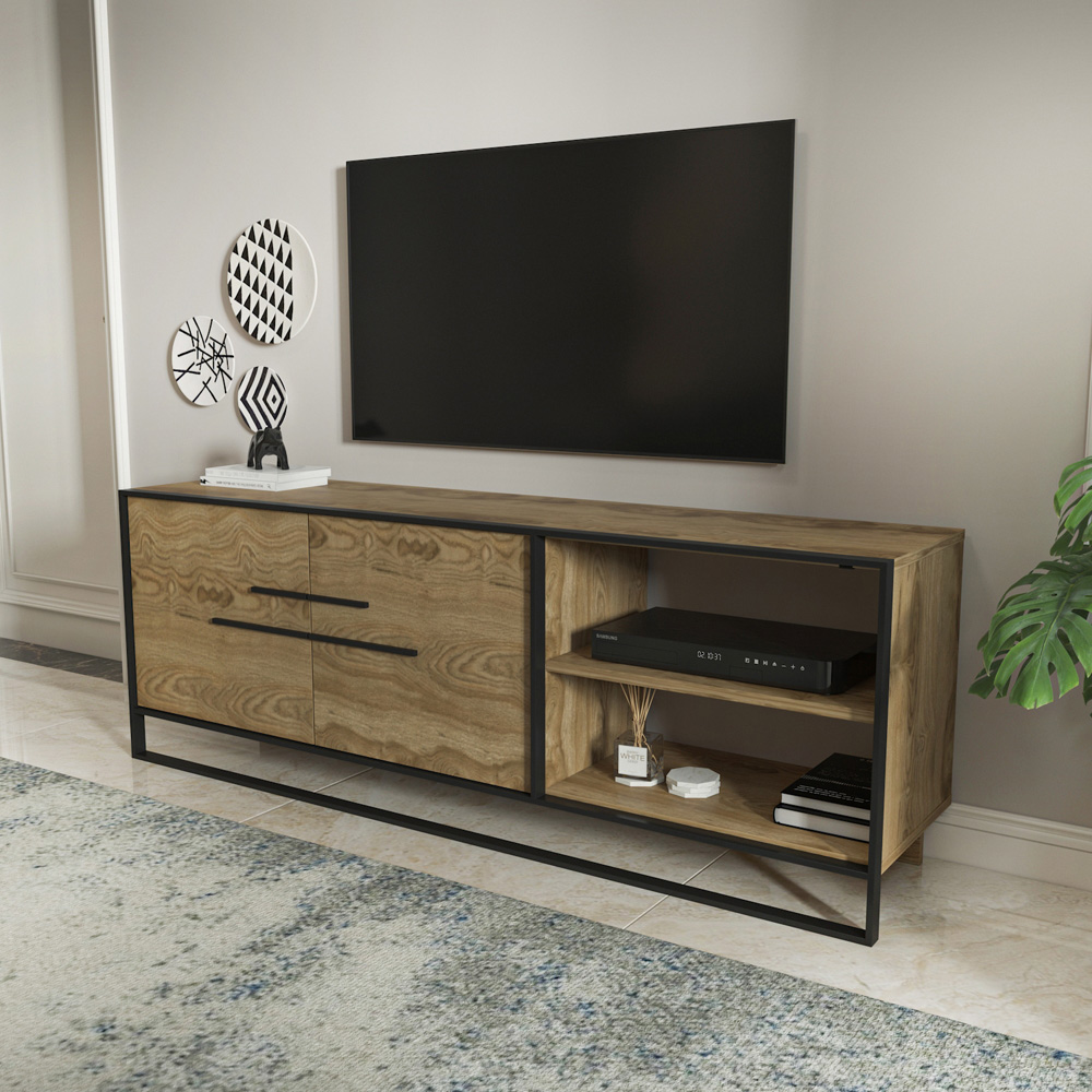 Decorotika Polka 2 Door Oud and Black TV Unit Image 5