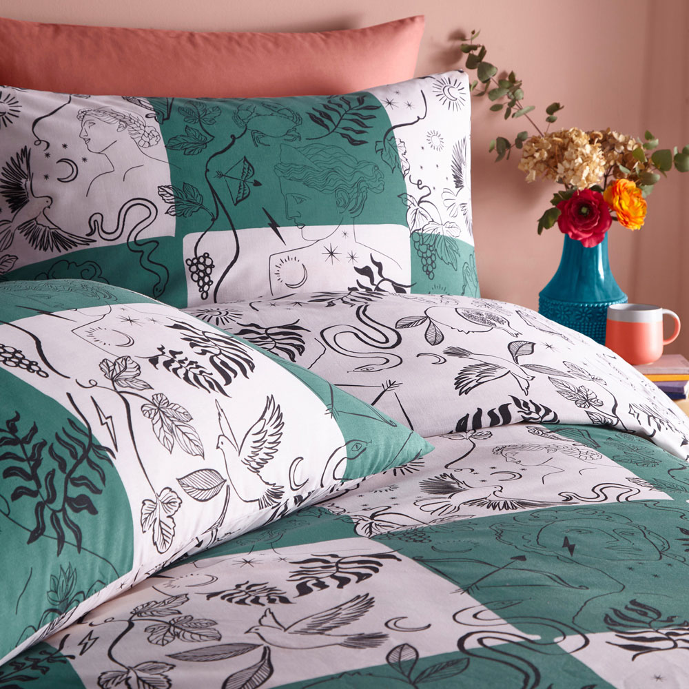 furn. Mythos Single Green and Natural Duvet Set Image 3