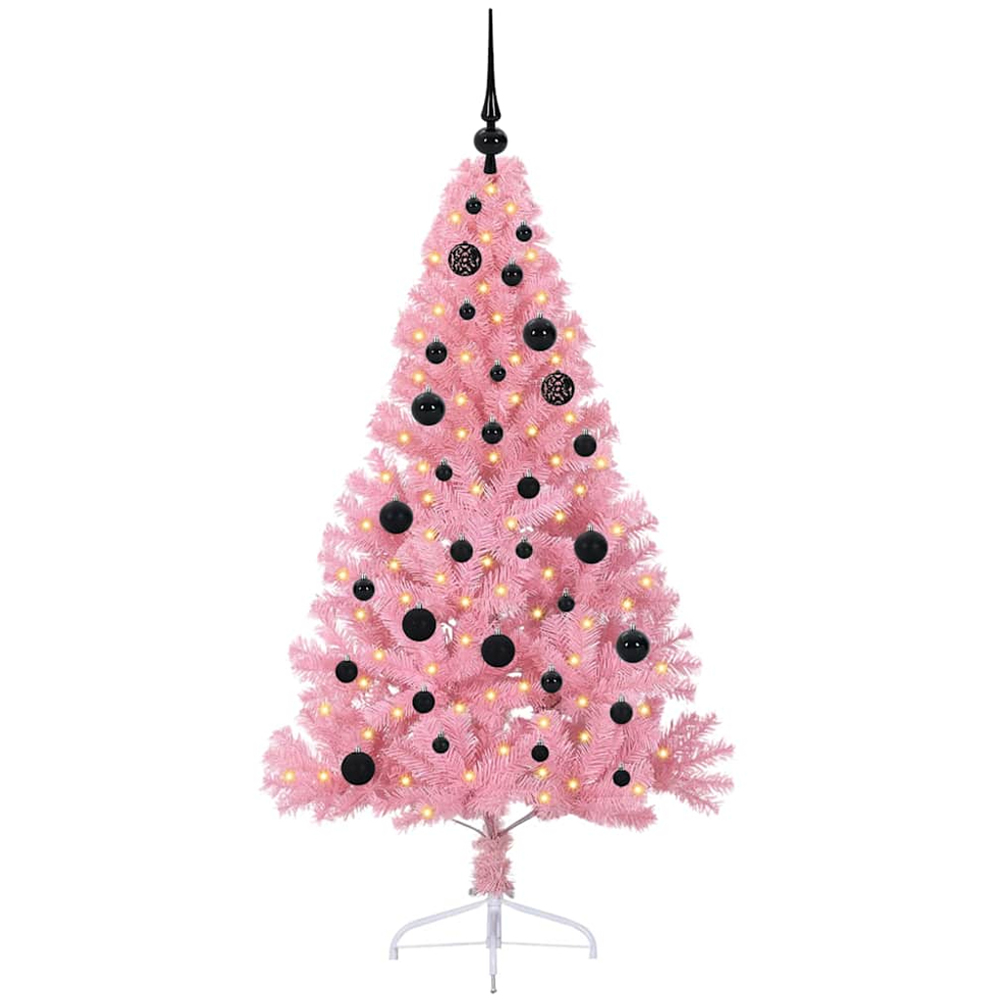 vidaXL Pre-Lit Black Baubles Pink Artificial Christmas Tree 5ft Image 1