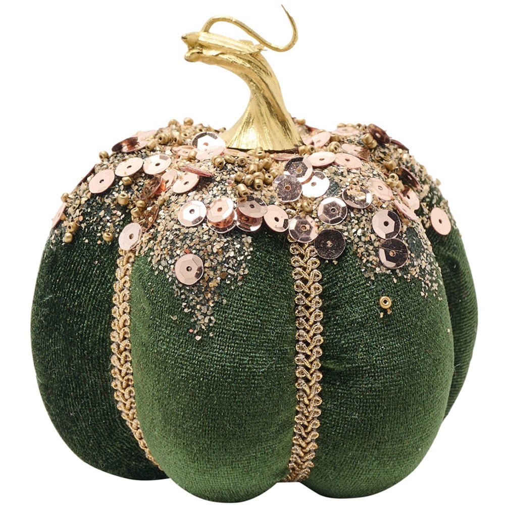 The Seasonal Gift Co Green Velvet Pumpkin Decoration 11cm Image 2