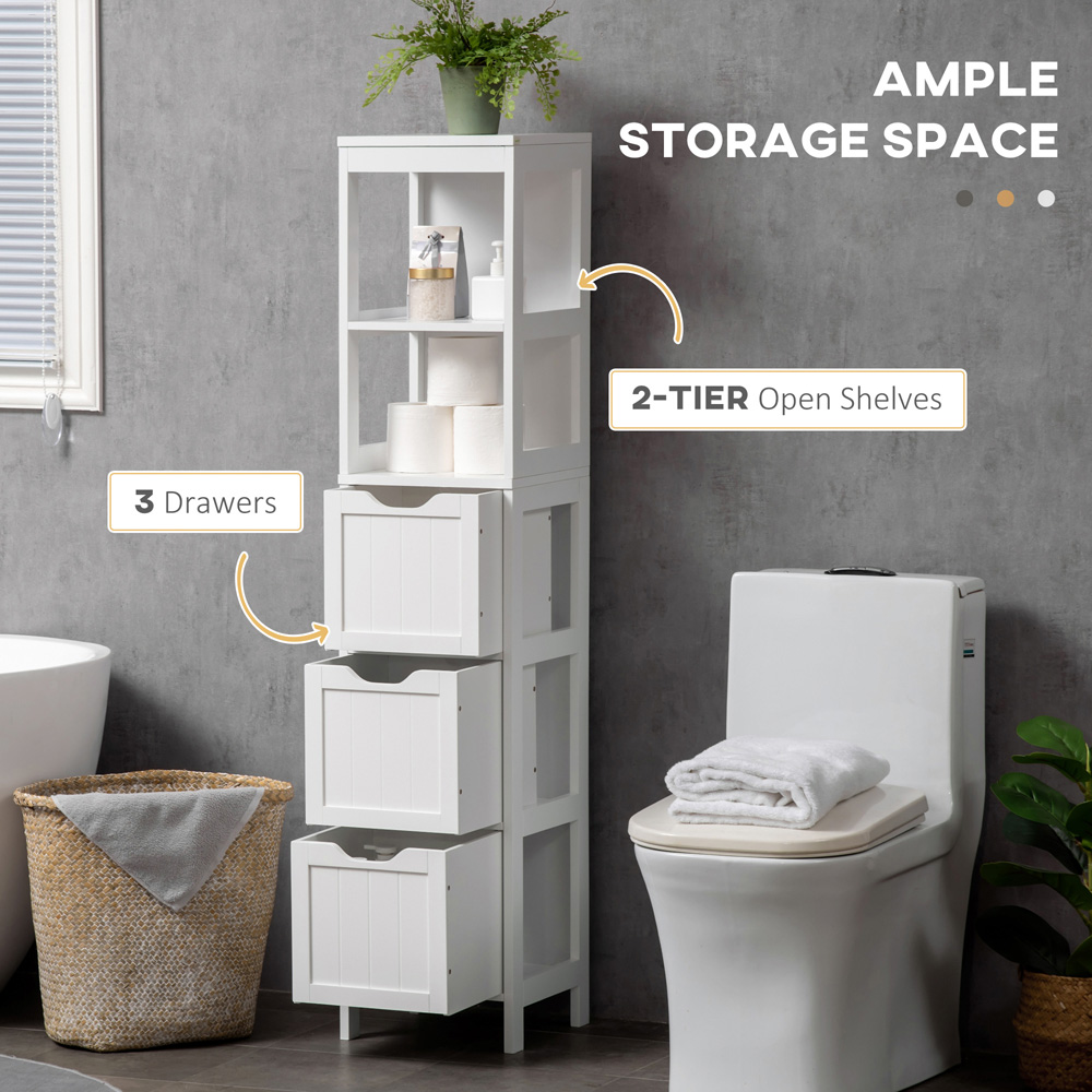 HOMCOM 3 Drawer 2 Open Shelf White Slim Bathroom Storage Unit Image 6
