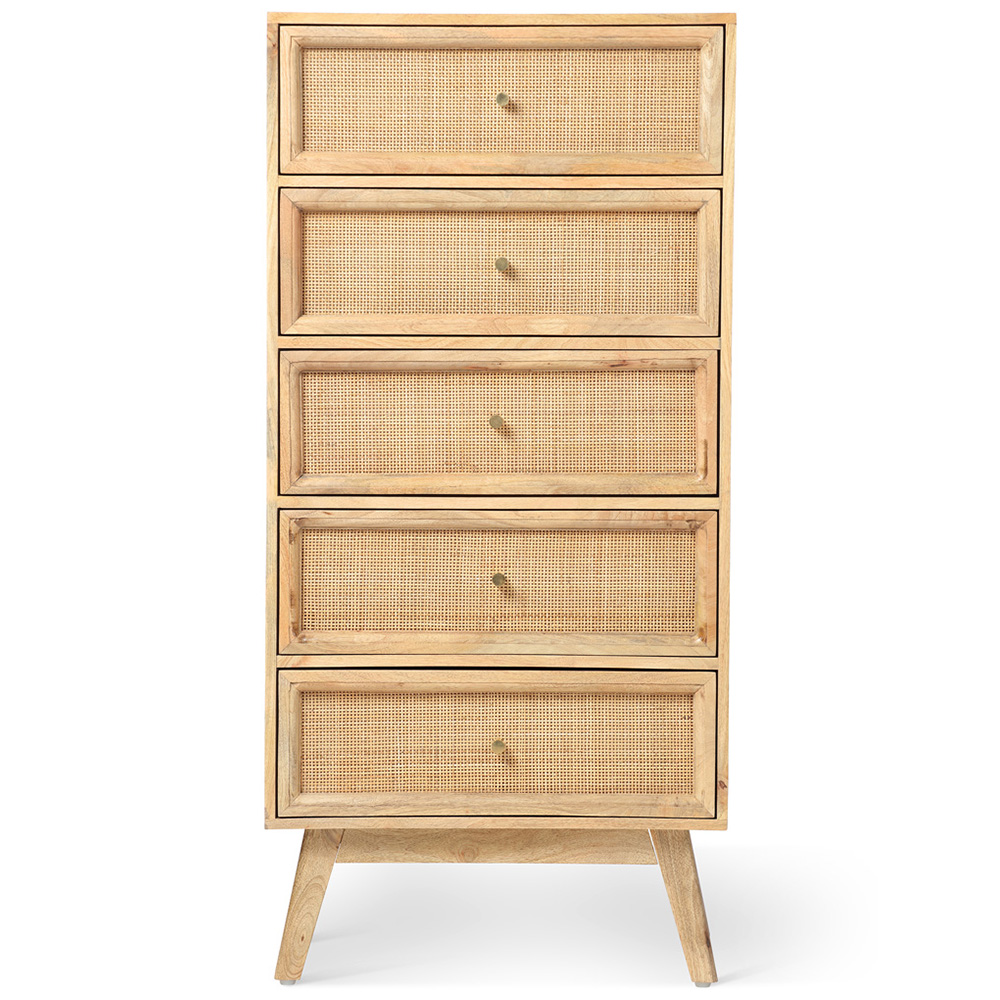 Desser Venice 5 Drawer Tall Natural Rattan and Mango Wood Chest of Drawers Image 2