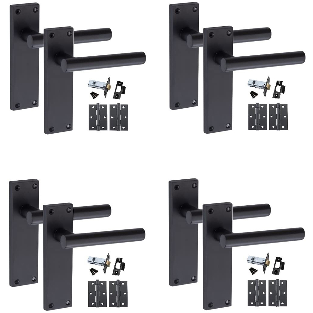Golden Grace Matt Black T-Bar Backplate Door Handle Set 4 Pack Image 1