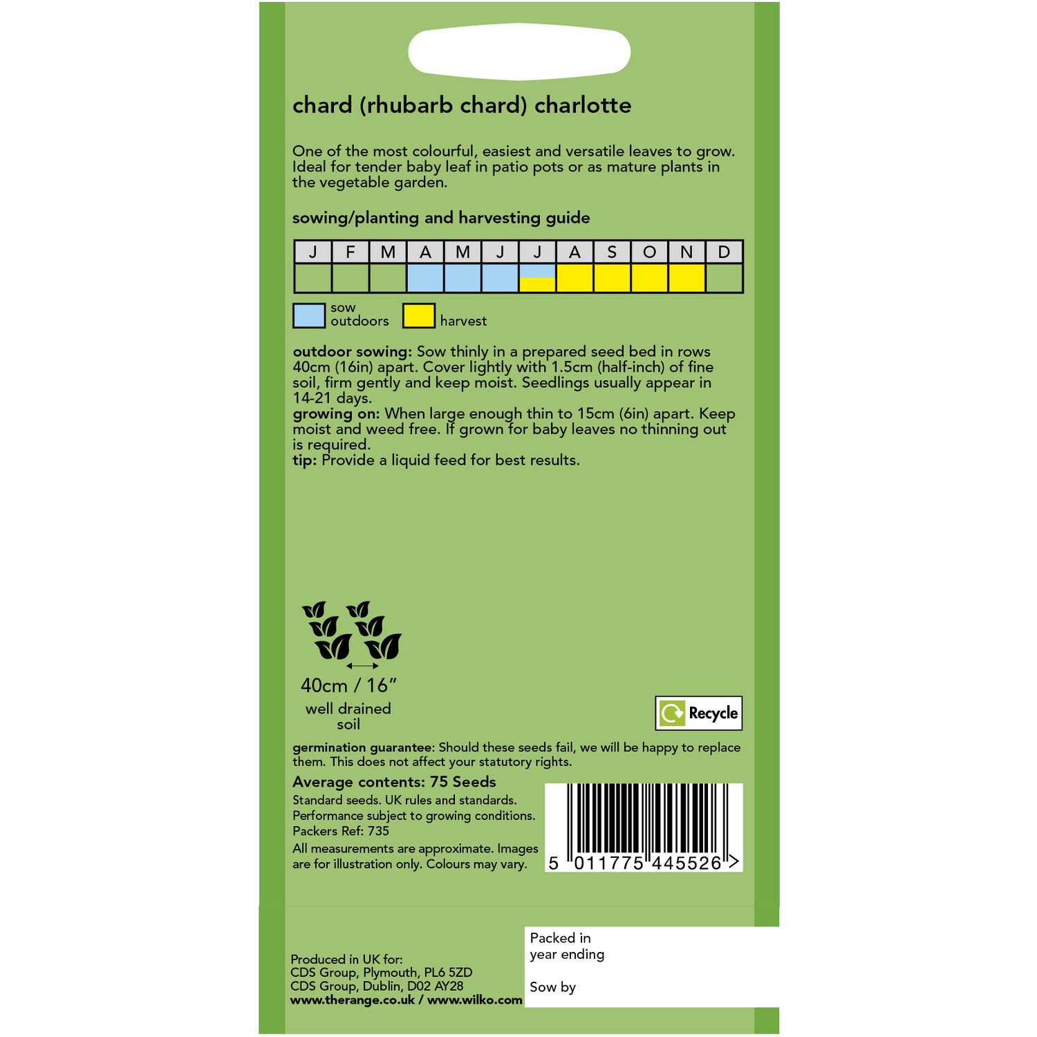 Wilko Chard Rhubarb Charlotte Seeds Image 2